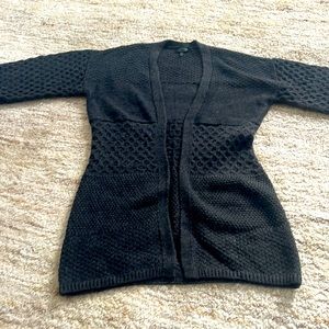 Mixed texture acrylic (no wool) open front long cardigan